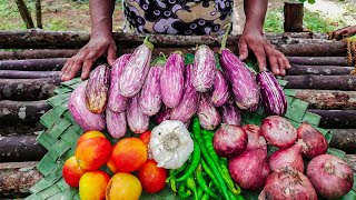 Grandma fries brinjal & sprats, & cook with spices | have a bite & you will be amazed by its taste