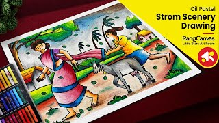 Storm Scenery drawing easy | How to draw storm scenery | Oil Pastel scenery drawing easy