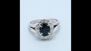 Oval Sapphire with Diamond Halo Split Shank Ring