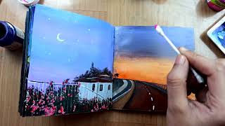 Sunset road acrylic painting| street acrylic painting | How to paint a road