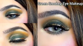 Green Smokey Eyemakeup Tutorial|Party Eye Makeup |Golden Glitter Eyeliner Look