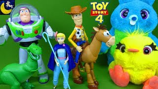 LOTS of New Toy Story 4 Toys Bo Peep Woody True Talkers Buzz Lightyear Sneak Peek Kids Toy Videos