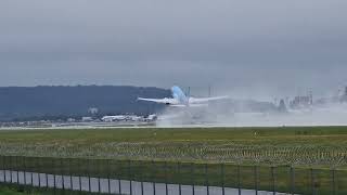 Powerful TUI Water Spray Takeoff from Stuttgart