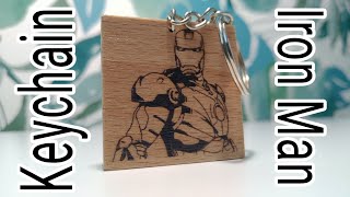 Iron Man keychain Wood engraved with homemade laser engraver