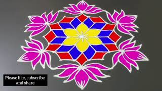 Lotus Rangoli|Festive Rangoli|Colour Rangoli|Kolam|Rangoli|Rangoli Design|Rangoli With Dots