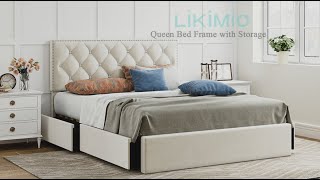 Experience Unparalleled Comfort and Storage with the Likimio Beige Upholstered Bed with 4 Drawers