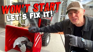 Snow Thrower WON'T START! Troy-Bilt Vortex 2490 blower carburetor repair