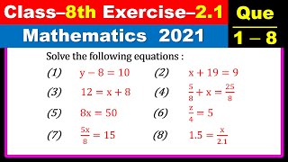 Class- 8 , Exercise - 2.1, Question- 1- 8 , (Mathematics)  || #studywithme