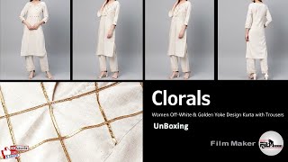 #UnBoxing #Clorals : Women Off-White & Golden Yoke Design Kurta with Trousers :