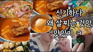 폭식 고도비만 먹방 / 떡볶이 굽네치킨 고추바사삭 츄러스 빵 과자 부대찌개 명랑핫도그 붕어빵 삼송빵집 옥수수빵 과자 젤리 야식 로제컵누들 피카츄츄러스 컵누들마라탕 쑥떡 샐러드