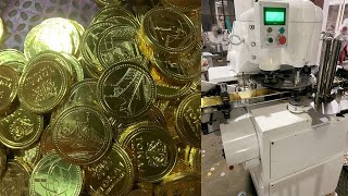 #Chocolategcoin Chocolate gold coin wrapping machine testing with 38mm coins #chocolatemoneywrapper