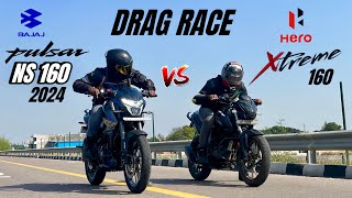 bajaj Pulsar ns 160 2024 vs hero Xtreme 160 4v | DRAG RACE | insane battle 😱