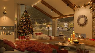 Holiday Jazz Hideaway – 4K Warm Living Room with Fireplace, Christmas Lights, Peaceful Melodies 🎄🔥