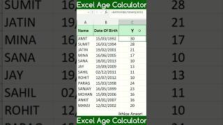 Age Calculator Formula In Excel #shorts