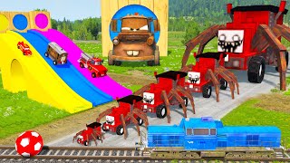 Big & Small Choo-Choo Charles vs Mcqueen with Slide Colors - Trains vs Portal Trap | BeamNG.Drive #9