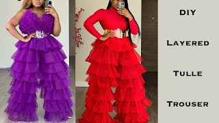 HOW TO MAKE A TIERED TULLE PANT LAYERED TULLE TROUSER Cutting & Stitching [Detaled Tutorial]