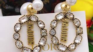 Dior's latest large and small pearl colored diamond earrings, irregular diamond-filled hot-selling