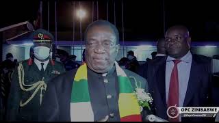 His Excellency The President, Dr E D Mnangagwa speaks on his arrival back home after attending the I