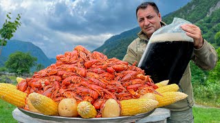 Best Boiled Crawfish Recipe by Chef Tavakkul! Perfect Seafood Appetizer Cooked in the Wilderness