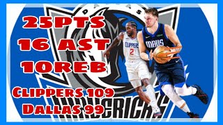 Dallas vs Clippers Game Highlights (Luka Doncic 25pts 16ast 10reb)