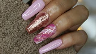 COMO HACER EFECTO MARMOL COLOR ROSA SUPER FACIL Y RAPIDO| NAILS MAKEOVER