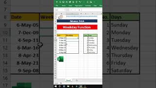 Weekday function in excel #shorts #shortsvideo  #exceltech