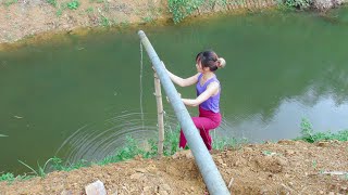 How to make a drainage pipe for daily living - Heavy rain at the farm - Survival camping