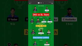 IND vs SL Dream11 Prediction Team Today || 2nd T20 || #shorts #trending