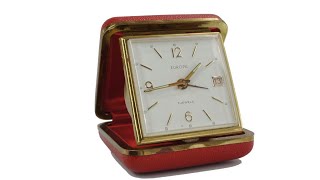 German Folding  mechanical travel alarm clock EUROPA 2 jewels #AntiqueClocksDepot