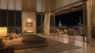 Urban Twilight Jazz Haven - 4K Relaxing Retreat - Cozy Bedroom with Nighttime Cityscapes 🎹 Serenity