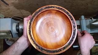 Wood turning - Garnet gems inlay on Yew bowl