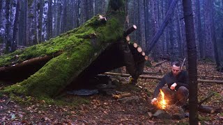 Building a Survival Shelter on a Brokeback Mountain | Solo Camping in Rain