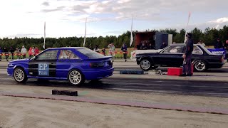 Audi Coupe 2.2TQ Pulsar GTX3584RS vs BMW E30 2.8T M20 stroker DCT 1/4 mile drag race