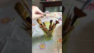 Putting paintbrushes in a cup / asmr /