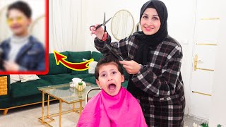 قصيت لابني شعرو بالبيت لحالي ✂️😅انصدمت من النتيجة😱