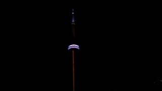 The CN tower being pretty at night