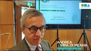 Ripa di Meana: Rapporto 'Energia e clima' Gse strumento utile su sviluppi mercato