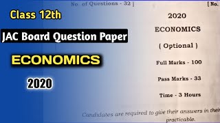 Class 12th: ECONOMICS  || JAC Board Question Paper 2020