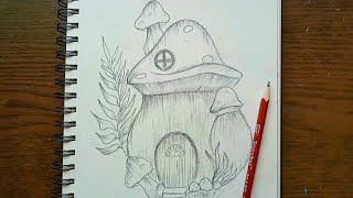 How to Draw a Mushroom House | Easy Pencil Drawing