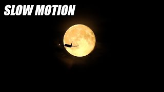 Slow Motion - Airbus A300 Passing the Moon after Taking Off from Leipzig/Halle Airport (Germany)