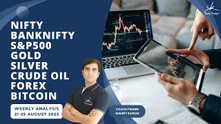 21-25 August 23 NIFTY BANKNIFTY S&P500 GOLD SILVER CRUDE OIL FOREX &  BITCOIN WEEKLY ANALYSIS