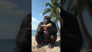 Gorilla, bored at the beach, goes swimming ...