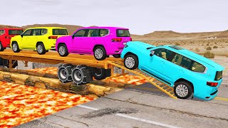 Toyota Cars vs Train | Truck Man Flatbed vs Train Beamng.drive 072