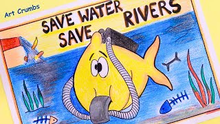 Poster on Save river Save water using oil pastels |Save river drawing|World Rivers day drawing