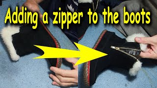 Adding a zipper to the winter boots / doplnění zipu na zimní boty.