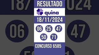 🔥 🍀 QUINA hoje - 18/11/2024 - ACUMULADA - 7 MILHÕES - Resultado concurso 6585