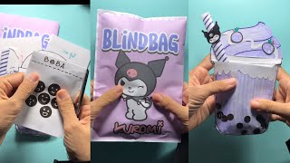 귀여워요 tutorial & UNBOXING KUROMI BLIND BAG free template #kuromi #papercraft #sanrio #blindbag #boba