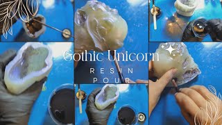 Resin pour in a 3d Gothic Unicorn mold! #resin #craft #resinpouring #resin #multichrome #unicorn