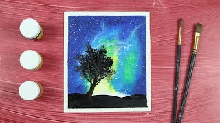 How to Paint Galaxy Sky Landscape / Painting with Acrylics / ARTz