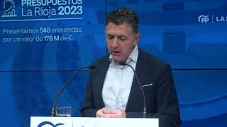 Cuevas presenta las enmiendas del PP a los Presupuestos de La Rioja para 2023